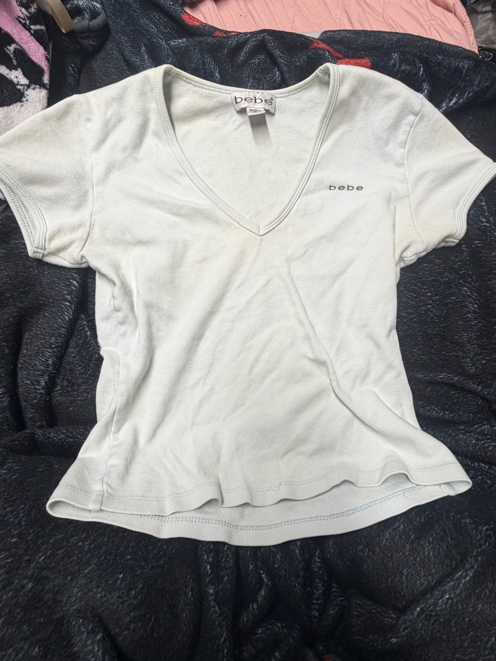 bebe Mint Light Green V-Neck Short Sleeve Tee